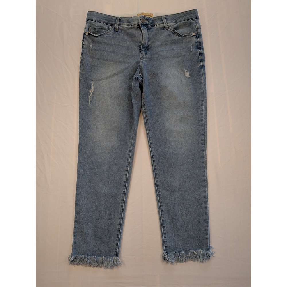 Democracy Ab Solution Light Wash Distressed Frayed Hem Ankle Jeans Size 14